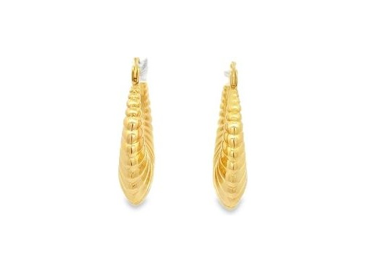 18K Yellow Gold Ribbed Dome Hoop Earrings